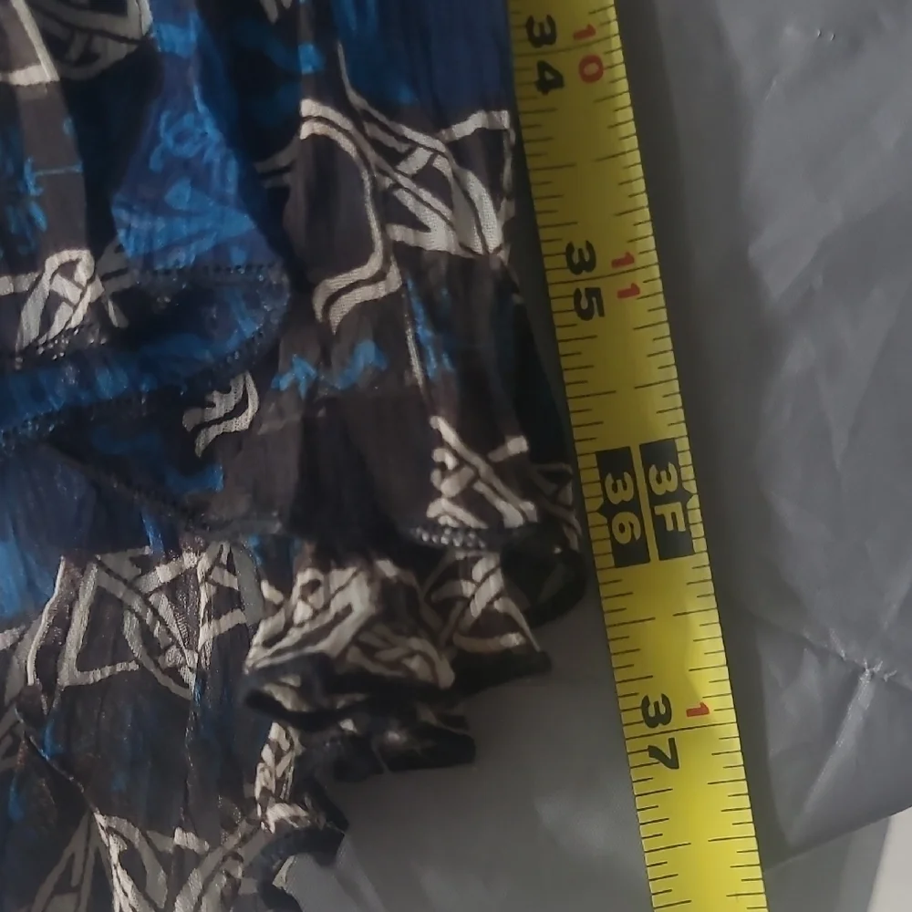 Patchwork Maxi Skirt Crinkled Chiffon Blue Brown Tiered Lined Chico’s Size 1 / 8